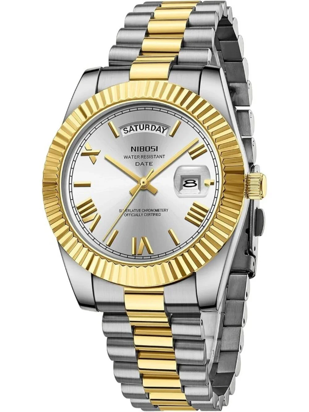 Nibosi Men's Silver Gold Analog Quartz Stainless Waterproof Desiger Wrist Watch